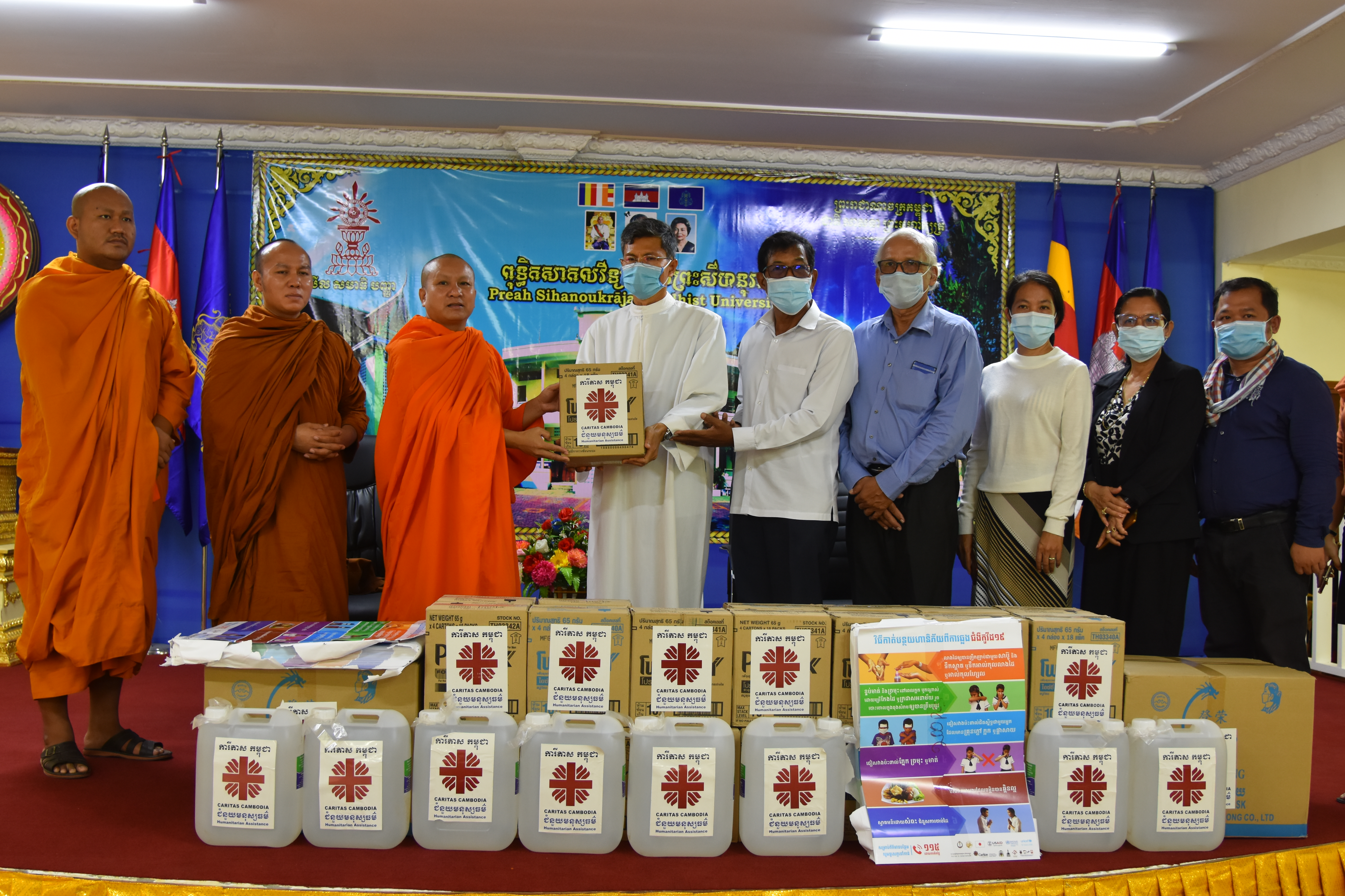 Caritas Cambodia donates medical and health supplies to Buddhist and Muslim communities.