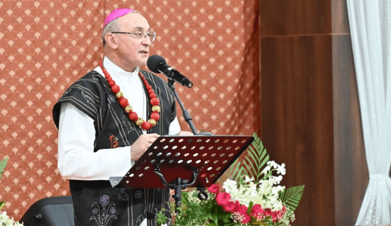 Earlier on October 15, the papal delegate conferred the Pallium on newly appointed Archbishop Victor Lyngdoh of Shillong at Mary Help of Christians Cathedral, Laitumkhrah, Shillong in Northeast India.