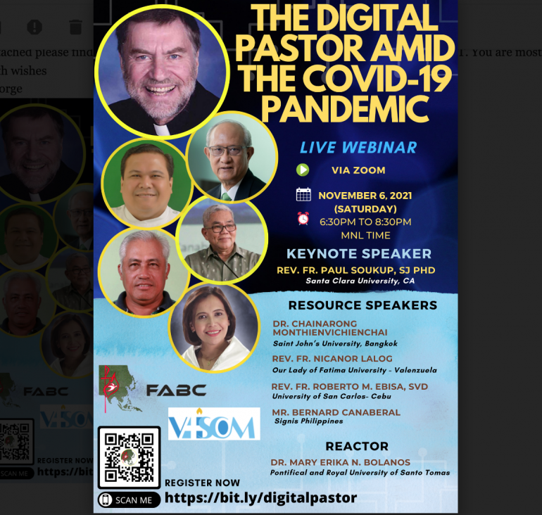 Asian Bishops’ Communication Office Plans Webinar on Digital Pastoral Care for Church Leaders Asian Bishops Office of Social Communication is organising a webinar for church leaders to render pastoral care amid the Covid-19 pandemic on November 6.