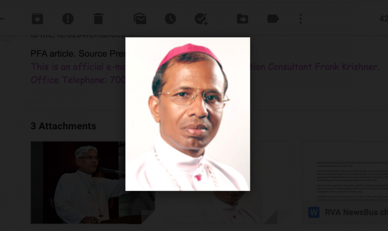 Pope Francis appointed new Archbishop of Bhopal Pope Francis appointed Bishop Alangaram Arokia Sebastian Durairaj SVD as the new Archbishop of Bhopal in central India on October 4. Archbishop-elect Durairaj was the bishop of Khandwa Diocese in Madhya Pradesh in Central India.