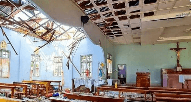 Seven places of worship in Myanmar are damaged due to the ongoing military artillery strikes. 