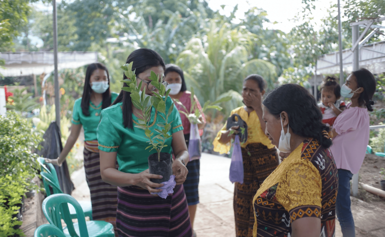 The couple offered a plant and planted it in the churchyard at the time of their wedding Mass. Besides, they also gave plant souvenirs to all guests who attended their wedding reception.