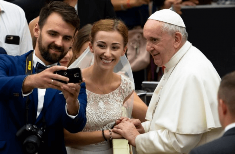 Pope Francis shared advice for engaged and married couples based on the example provided by the Holy Family.
