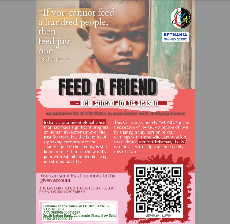 The Indian Catholic Youth Movement (ICYM) has launched a "Feed a friend" program for Christmas.