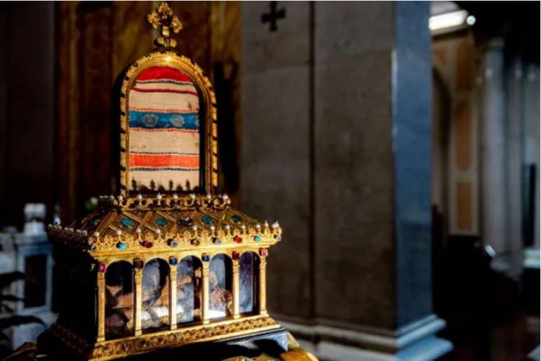 The relic of the holy cloak of St. Joseph The relic of the holy cloak of St. Joseph