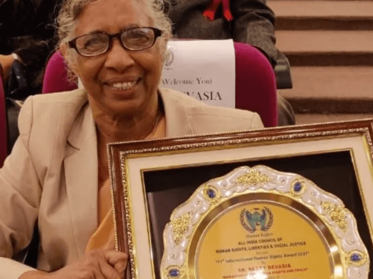 Sister Betsy Devasia, working in Guwahati, Assam, was conferred with the 11th International Human Rights Award for her contribution to women's development in the region by the Delhi-based International Human Rights Council at the India Islamic Centre Auditorium, New Delhi, on December 10.