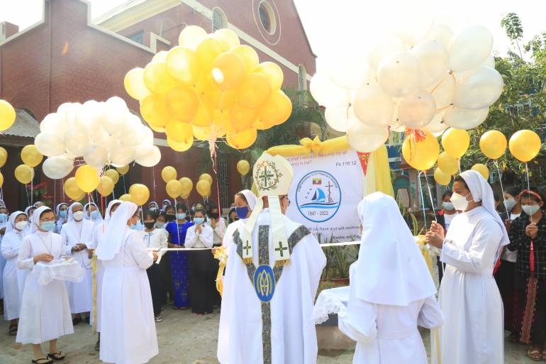 Catholic nuns celebrate 175 years in Myanmar Sisters of St. Joseph of Apparition celebrated their 175 years in Mandalay, Myanmar, on February 26. Archbishop Marco Tin Win of Mandalay led the thanksgiving jubilee mass.