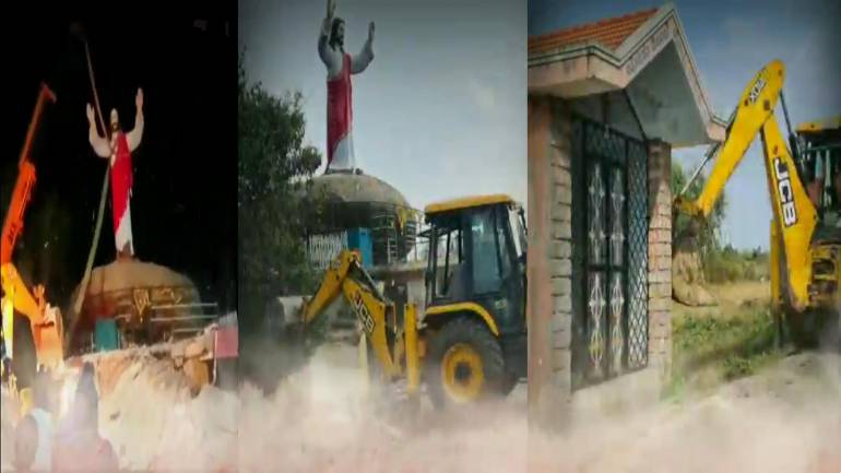 Indian local government demolish 20- foot Jesus Statue in Karnataka Authorities of the district of Kolar in Karnataka gave orders to demolish a statue of Jesus erected 18 years ago.
