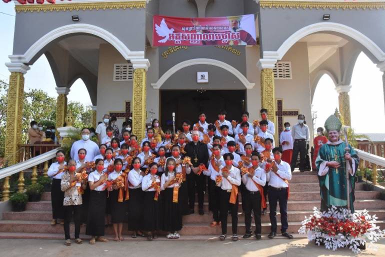 Catholic bishop asks youth to unfollow Satan, reject temptations Bishop Olivier Schmitthaeusler of Cambodia administered the sacrament of confirmation to forty-one young people at Saint Mary Immaculate Catholic Church, Samrong Thom village, Kein Svay district, Kandal province, 30 kilometers from the capital Phnom Penh.