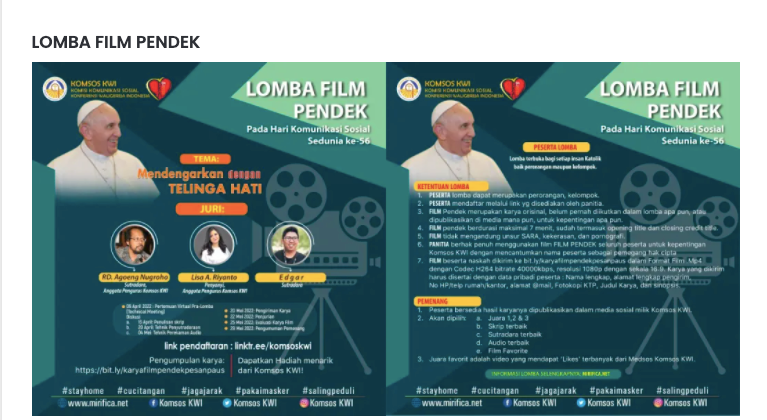 Indonesian church to hold competitions celebrating social communication day On May 29, 2022, the Indonesian Bishops' Conference (Komsos KWI) Social Communication Commission will hold many competitions as part of the 56th National Communication Day (PKSN Online).