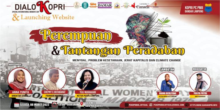 On March 8, 2022, the Indonesian Women's Islamic Student Movement Corps (KOPRI) held a dialogue titled "Women and the Challenge of Civilization" to commemorate International Women's Day (IWD) in Bandar Lampung, Indonesia. 