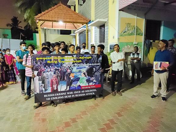 Pilgrimage walk for peace among Russia and Ukraine in South India Christ the King Parish organized a walking pilgrimage to St. Germaine’s Church in Madurai archdiocese, Tamil Nadu, South India, on February 13.