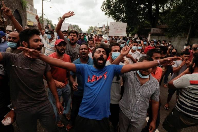 People protested against Sri Lankan President Gotabaya Rajapaksa in Colombo after the government imposed a curfew. (Credit: Dinuka Liyanawatte/Reuters)