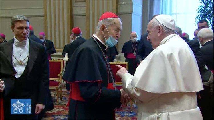 Late Cardinal Josef Tomko with Pope Francis