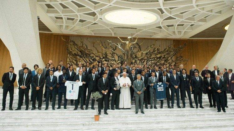 Pope with Match for Peace Soccer players