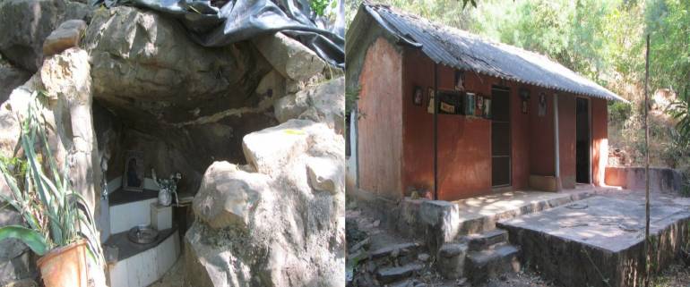Prasanna Devi, Cave and the hut