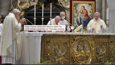 Pope Francis celebrated Mass with the Council of Bishops’ Conferences of Europe and encouraged bishops to reflect on three words as they celebrate their golden jubilee: reflect, rebuild and see.