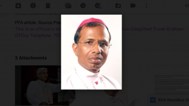 Pope Francis appointed Bishop Alangaram Arokia Sebastian Durairaj SVD as the new Archbishop of Bhopal in central India on October 4. Archbishop-elect Durairaj was the bishop of Khandwa Diocese in Madhya Pradesh in Central India. 