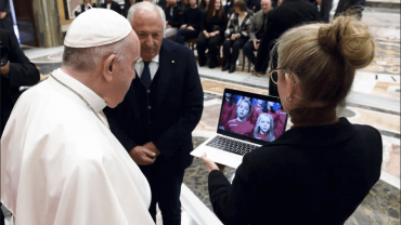 Pope Francis met participants in a Christmas song contest initiative at the Vatican on Nov. 22, 2021