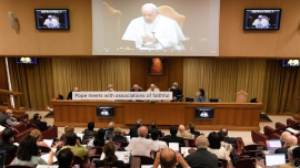 Pope Francis met with the moderators of associations of the faithful, ecclesial movements and new communities and urged them to stay out on the existential peripheries, warning them of the danger of the desire for power.