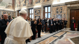 At the Vatican on Thursday, Pope Francis receives participants in a conference promoted by the ‘Migrantes Foundation,’ the pastoral arm of the Italian bishops’ conference (CEI) for people on the move.