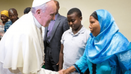 Pope Francis has said that refugees forced to flee their homes often end up in a “desert of humanity.”