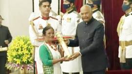 Ms. Trinity Saioo of Jaintia Hills Meghalaya was conferred the Padma Shri by the President of India Ram Nath Kovind at a glittering function in New Delhi on November 9.