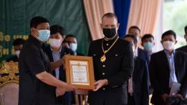 The Cambodian government has awarded a Catholic bishop for his contribution to society.