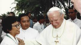 Ms. Erlinda So with the Holy Father, Pope John Paul II during the celebration of RVA Silver Jubilee on January 14, 1995. 