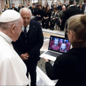 Pope Francis met participants in a Christmas song contest initiative at the Vatican on Nov. 22, 2021