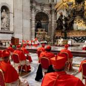 Pope Francis and the Cardinals at the Altar of the Chair in St. Peter's Basilica during the 2020 Consistory